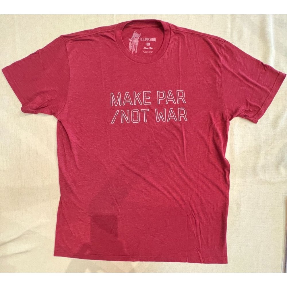 Linksoul "Make Par not War" Magenta Graphic Men's T-Shirt Golf Size Large NWOT